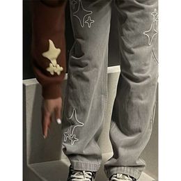 New Bpm Broken Planet Black Star Pants with Embroidered Straight Leg Trendy Jeans for Couples