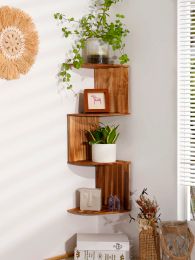 Racks 4Layers Wooden Wall Shelf wood Color Wall Mounted Display Stand Home Organizers Storage Bookshelf Plant Holder Home Appliance
