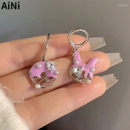 Dangle Earrings Modern Jewellery Sweet Korean Temperament Pink Colour Asymmetrical For Women 2024 Trend Cute Style Ear Accessories