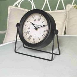 Desk Table Clocks Homepage decoration retro rural black circular metal desktop clock24327