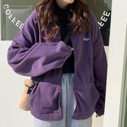 Women's Hoodies Women Loose Plus Velvet Zip-up Pockets Letter Casual Oversize BF Ulzzang Harajuku Daily Streetwear Womens Trendy