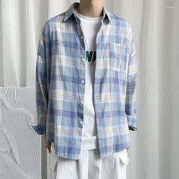Men's Casual Shirts Trendy Brand Long Sleeve Hong Kong Style Japanese Leisure Gingham Shirt