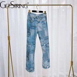 Women's Jeans Women Irregular Splicing Low Waist Sexy For Blue Grey Fashion Vintage Pencil Pants 2024