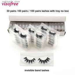 False Eyelashes 30/60/100 Pairs Lashes With Tray No Box 3D Mink Eyelashes Invisible Band Lashes Natural Long Transparent Band Lashes 3D Lashes24327