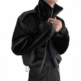 2023 Men's Jackets Plush Solid Colour Lapel Zipper Lg Sleeve Fi Male Coats Streetwear Fleece Casual Jackets S-5XL INCERUN O1LT#