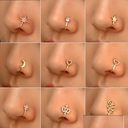 Näsringar Studs Fashion Ring Charm Crystal Butterfly Pentagram Women Fake Piercing Clip on Ear Body Jewelry Drop Delivery Otanb