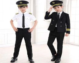 90160cm Kids Pilot Costumes Carnival Halloween Party Wear Flight Attendant Cosplay Uniforms Children Aircraft Captain Clothes Q099866680