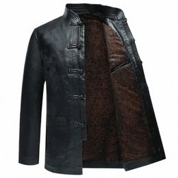 pu Leather Jacket Tang Suit Men Plus Veet Thick Loose Cott Coat Winter Stand Collar Casual Disc Buckle Outerwear Q2c7#