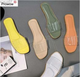 Sandals PROWOW Womens House Slide Summer Womens Temperature Slide Chain Design Charming Square Toe Holiday Beach Flat ShoesL2403