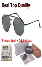 High Quality Hexagon Real Glass Lens Sunglasses Men Driving Metal Mirror Sun glasses Women Male Female Eyewear Shades with cases a8218006