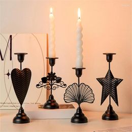 Candle Holders Vintage Metal Iron Black Candlestick Holder Leaf Taper Decor