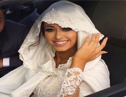 Vintage Arab Robe Wedding Cloak With Hat Appliques Lace Floor Length Dubai Islamic Kaftan S Bridal Wedding jacket Cape4508007