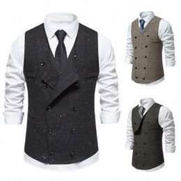 2023 Happyjeffery Men's Suit Vest Waistcoat Busin Irregular Collar Double Breasted Men Formal Party Dr Blazer Vests V15 H2Oi#