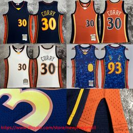 Printed 2009-10 Classic Retro Basketball 30 Stephen Curry Jersey Print Vintage Blue Orange White Curry Jerseys Breathable Sports Shirts