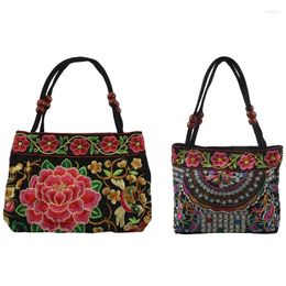 Totes -2 Pcs Women Handbag Embroidery Ethnic Summer Handmade Flowers Ladies Tote Shoulder Bags Cross-Body Red Peony &