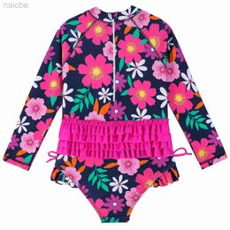 One-Pieces 2024 Summer Children Swimsuits Girls Long Sleeves One-piece Bathing Suit 1-5Years Kids Swim Suits Cute Toddlers Bathing Suit 24327