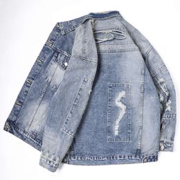 2024 primavera/verão nova jaqueta masculina na moda high street indústria pesada lavagem de água desgastado jaqueta jeans solta