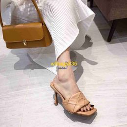 Lido Mule Sandals Botteg Veneta Slippers Thin Heel Womens Shoes 2024 Summer New European and American Fashion Star Style Knitted Square Head H have logo HBJP