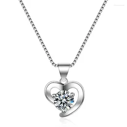 Pendants Trendy 925 Sterling Silver Necklace For Women Jewelry Exquisite Crystal Heart Pendant Princess Engagement Bijou