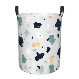 Laundry Bags Folding Basket Terrazzo Marble Round Storage Bin Large Hamper Collapsible Clothes Toy Bucket Organiser