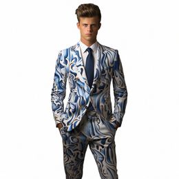 2024 Blue Flame Men's Trousers Suit Men's 3d Digital Printing Suit Cos Party Stage Nightclub Shiny Cool Performance Suit x852#