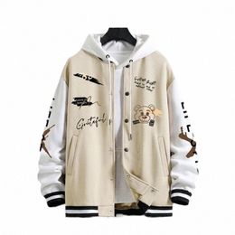 men's Spring and Autumn Baseball Coat Loose Casual Jackets for Men B7Ye#