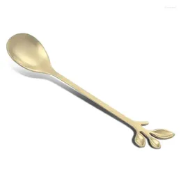 Spoons Gold Long Handle Spoon Stainless Steel Leaf Teaspoon Nordic Mini Stirring Small Fork For Dessert Coffee Honey Home Decor