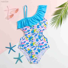 One-Pieces 2024 New summer casual swimming pool one piece girls swimsuit custom floral 7-16 years old teenage kids swimwear 24327