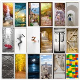 Stickers Creative 3D Vision Door Sticker For Living Room Bedroom Home Design Decor Wallpaper Selfadhesive Vinyl Poster Wall Decal Murals