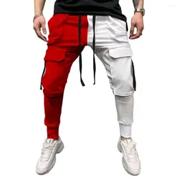 Men's Pants Casual Sports Trousers Color Blocked Fitness Leggings Stylish Cargo With Drawstring Waist Multiple For Daily