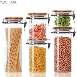 Storage Bottles Jars 1pcs Glass Storage Jar with Metal Buckle Bamboo Lid Moisture-proof Sealed Candy Grains Food Storage Container Kitchen Organiser 240327