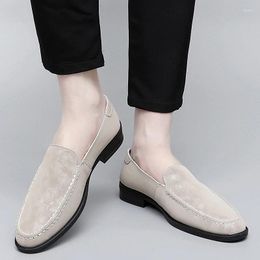 Casual Shoes 2024 Slip On Men Beige Loafers For Mens Fashion Walking Driver High Quality Man Rubber
