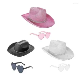 Berets Cowboy Hat And Sunglasses Flickering Glitters For Disco House Parties
