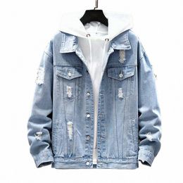 hip Hop Men's Hooded Jean Jackets Male Casual Outerwear 2023 New Autumn Winter Fi Slim Fit Coat Men Denim Jacket Streetwear Q96u#