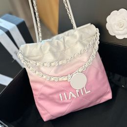 Ladies Designer Gradient White-Light Pink 22 Mini Shoulder Bags Shopping Wedding Evening Party Calfskin Lacquered MetalRound Strap Crossbdoy Handbags 23cm