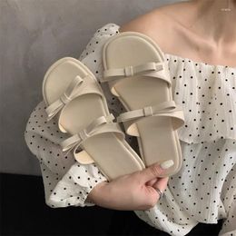 97 Slippers Style Flat Korean Bottom Bowknot Women's Shoes 2024 Summer Fashion Comfort Soft Sole Beach Women Zapatos De Mujer 94745