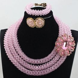 Necklace Earrings Set Chunky Nigerian Beaded Jewellery Crystal Bead Sets Baby Pink Fashion Jewellery Handmade Bridal Beads ABH398