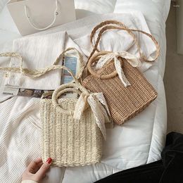 Bag Women Retro Woven Shoulder Crossbody Bags Beach Fashion Small Bow Straw Handbags Mini Top-handle