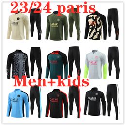 2023 2024 Mbappe Men and kids soccer tracksuit jersey maillot kit 23 24 football jerseys training tracksuits jacket chandal survetement foot