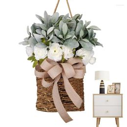 Decorative Flowers Door Hanger Basket Wreath Artificial Flower Spring Summer Wildflowers Hanging Home Decor Garland