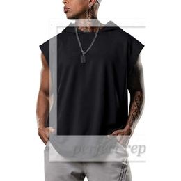 Men's Casual Pullover Sports T Shirts Hedging Hoodie Leisure Sleeveless T-shirts Hooded Waistcoat Loose Tees Gym Fitness Tops 315