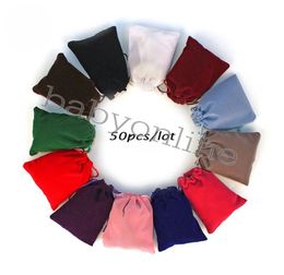 50Pcslot 5x7cm 7x9cm 8x10cm 9x12cm Coloful Velvet bag Jewellery Packing Velvet Drawstring Pouches Gift Bags Can customized5444025