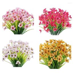 Decorative Flowers 8 Bundles Artificial Outdoor Fake Faux Plastic Plants Garden Home Wedding Farmhouse Decor