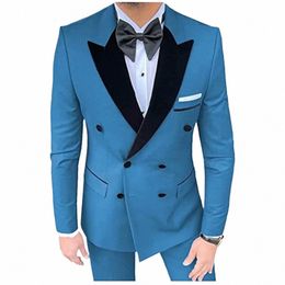 formal Men Suits Black Peaked Lapel Double Breasted Wedding Tuxedo Terno Masculino Prom Groom Custom Made 2 Pcs Blazer For Male l8wm#
