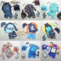 One-Pieces Kids Swim Suit Boys UPF50 UV Protection Swimsuit for Children One Piece Long Sleeve Bathing Suit Shark Dinosaur Beach Clothes 24327