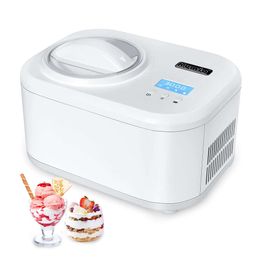 KUMIO Quart (approximately 1.2 Liters) Automatic Compressor, No Pre Freezing, 4 Modes of Frozen Yoghourt Hine with LCD Display and Timer, Electric Ice Cream