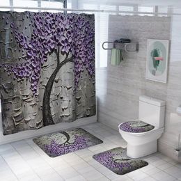 Bath Mats Carved Print Waterproof Shower Curtain 4PCS Toilet Cover Mat Pad Set Pedestal Rug Lid Carpet Bathroom Hooks