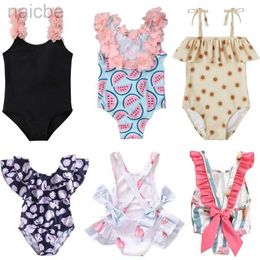 One-Pieces 2024 New One-Piece Swimsuit Baby Girl Backless Flower Bikini Beach Holiday Swimming Bathing Suit Children Kids 1-5 Year Swimwear 24327