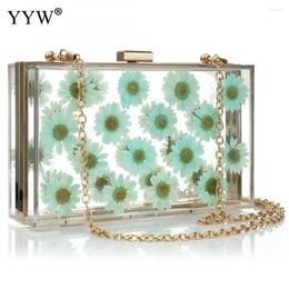 Shoulder Bags Women Clear Purses Box Handbags Transparent Flower Wild Ladies Hand Small Square Chain Crossbody Bag Messenger Bolsa