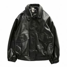 spring PU Leather Jacket Men Black Soft Faux Leather Motorcycle Fi Leather Coats Male Bomber Jacket Pockets Clothes Cool 94oL#